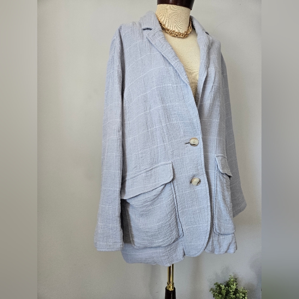 Madewell Linen And Cotton Windowpane Light Blue Jacket. Size 1X - Picture 2 of 13